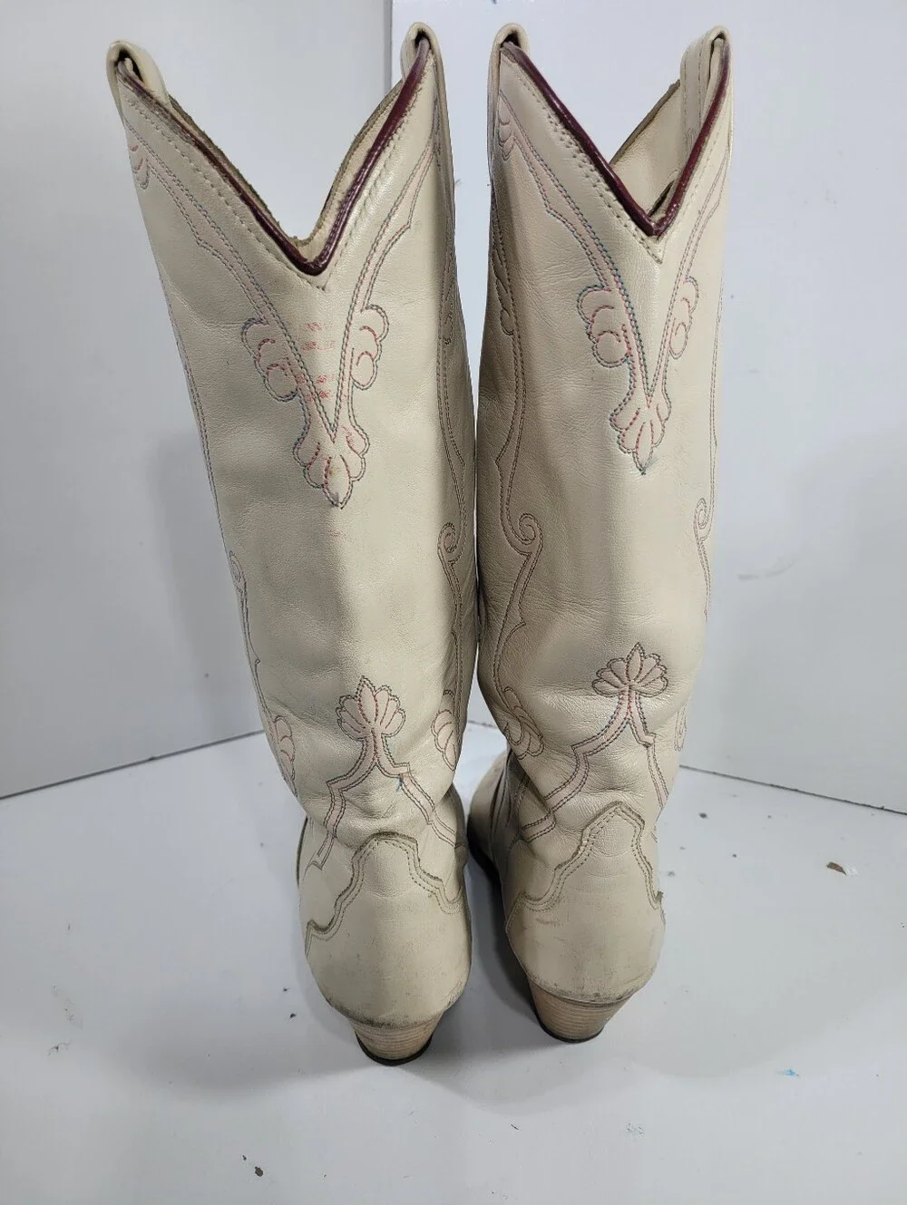 Vtg ACME Cream Leather Cowboy Boots Womens 7.5 M READ Disintegrating Lining